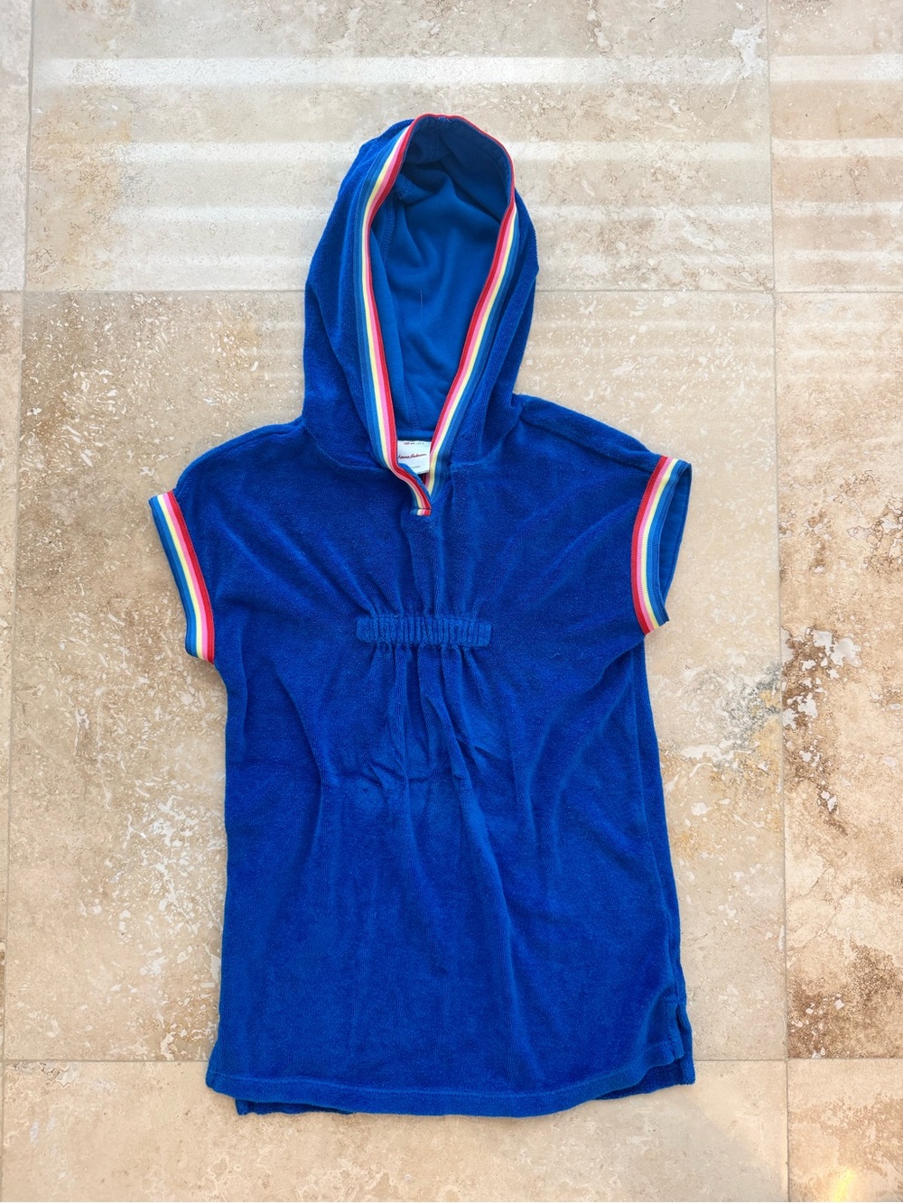 Hanna Andersson Royal Blue Hooded Terry Coverup with Rainbow Trim Sz 4/100
